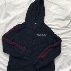 Tommy Hilfiger Navy and Red Fuzzy Hoodie